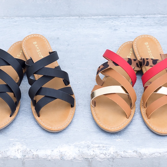 Black Slide Strappy Sandals - Hapiness - Picture 3 of 3